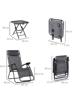 Outsunny 3 PCs Sun Lounger Table & Chairs Set with Cup Holders