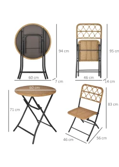Outsunny 3 Piece Foldable Rattan Bistro Set