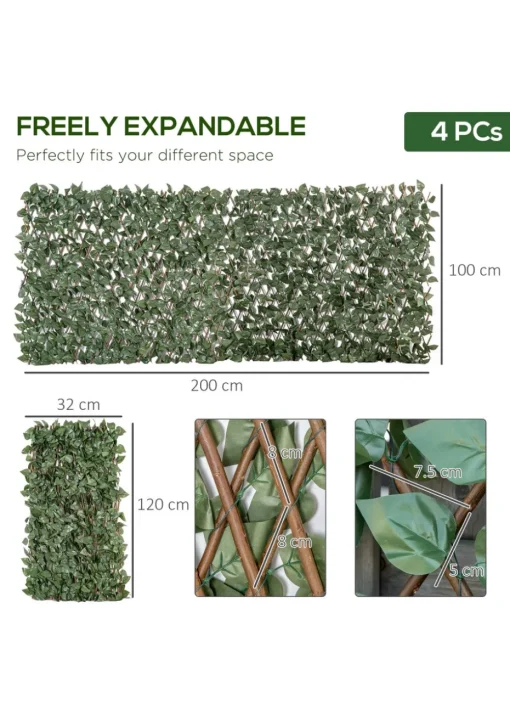 Outsunny 4 Piece 2m x 1m Expanding Trellis Fence