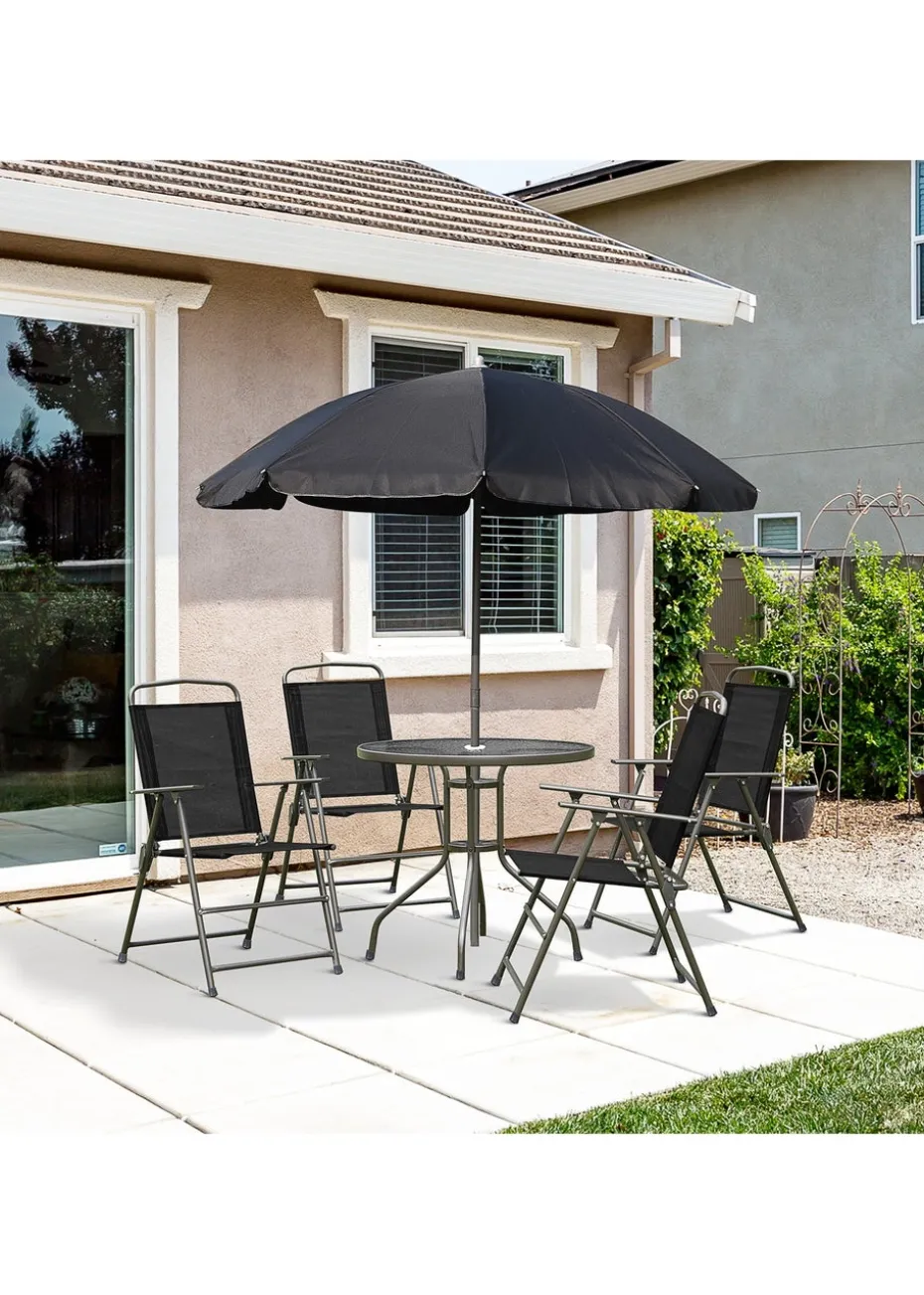 Outsunny 6 Piece Patio Dining Set with Umbrella with Folding Chairs