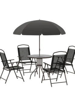 Outsunny 6 Piece Patio Dining Set with Umbrella with Folding Chairs