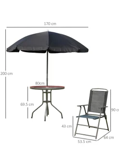 Outsunny 6 Piece Patio Dining Set with Umbrella with Folding Chairs