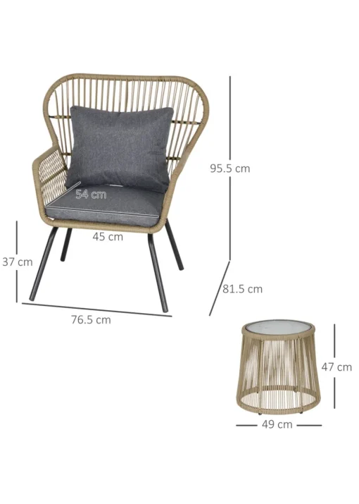 Outsunny 3 Piece Rattan Garden Furniture Set with Cushions