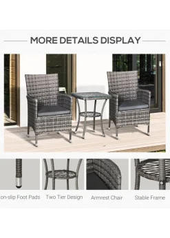 Outsunny 3 Piece Rattan Garden Bistro Furniture Set