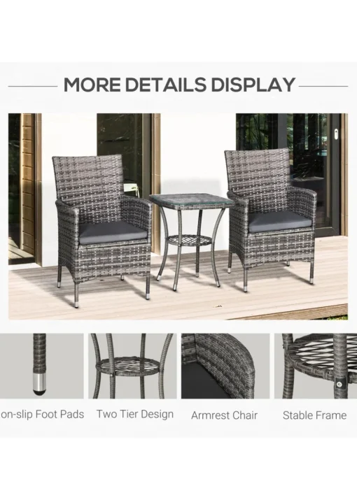 Outsunny 3 Piece Rattan Garden Bistro Furniture Set