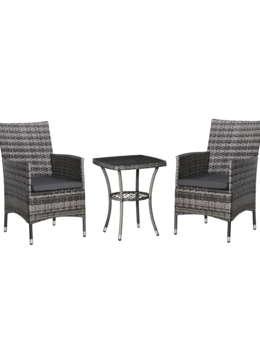 Outsunny 3 Piece Rattan Garden Bistro Furniture Set
