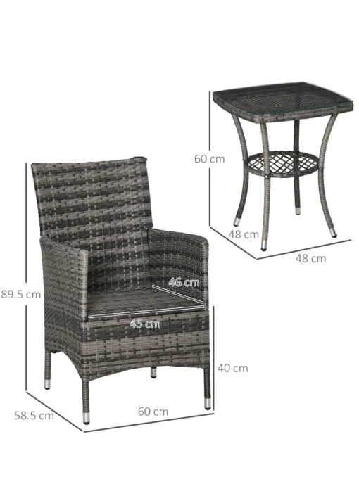 Outsunny 3 Piece Rattan Garden Bistro Furniture Set