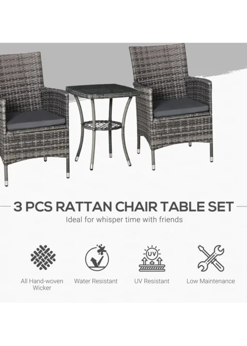 Outsunny 3 Piece Rattan Garden Bistro Furniture Set