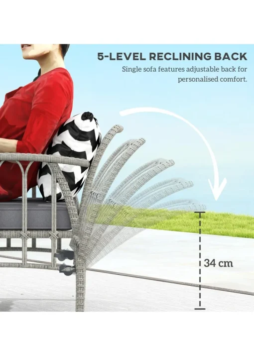 Outsunny 4 Piece Rattan Garden Furniture Set with Adjustable Back Grey