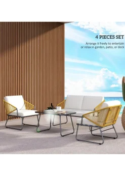 Outsunny 4 Piece Rattan Garden Furniture Set with Cushions