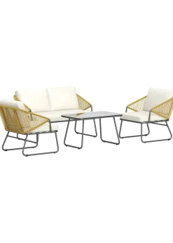 Outsunny 4 Piece Rattan Garden Furniture Set with Cushions