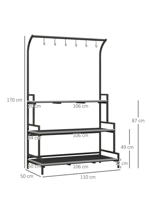 Outsunny 3 Tiered Plant Rack Stand with Hanging Hooks