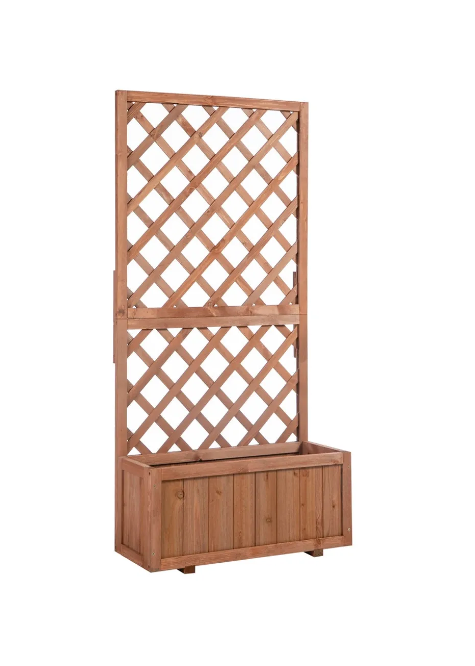 Outsunny 72.5 x 31.5 x 149.5 cm 45L Garden Wooden Pine Trough Planter with Topped Trellis
