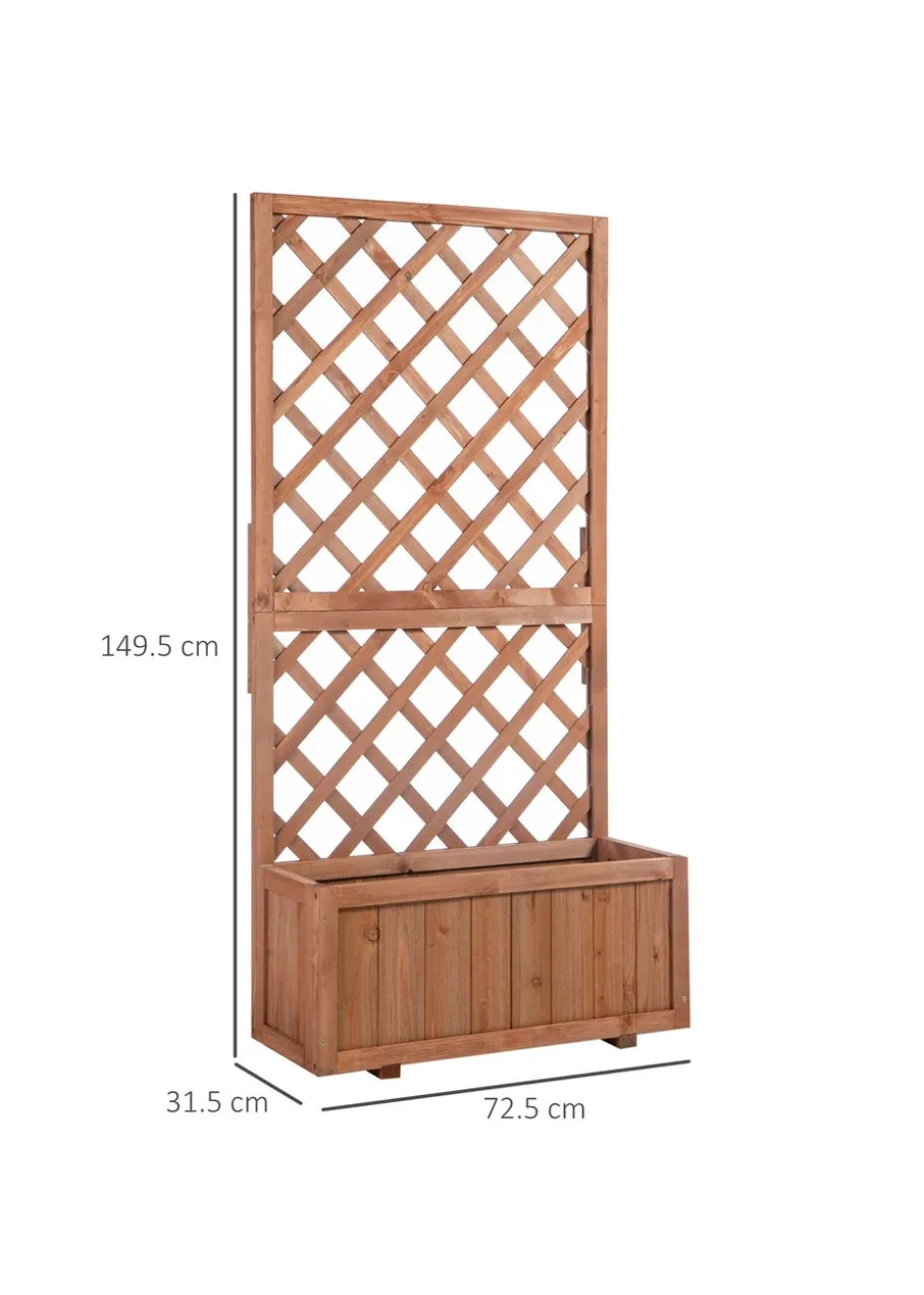 Outsunny 72.5 x 31.5 x 149.5 cm 45L Garden Wooden Pine Trough Planter with Topped Trellis