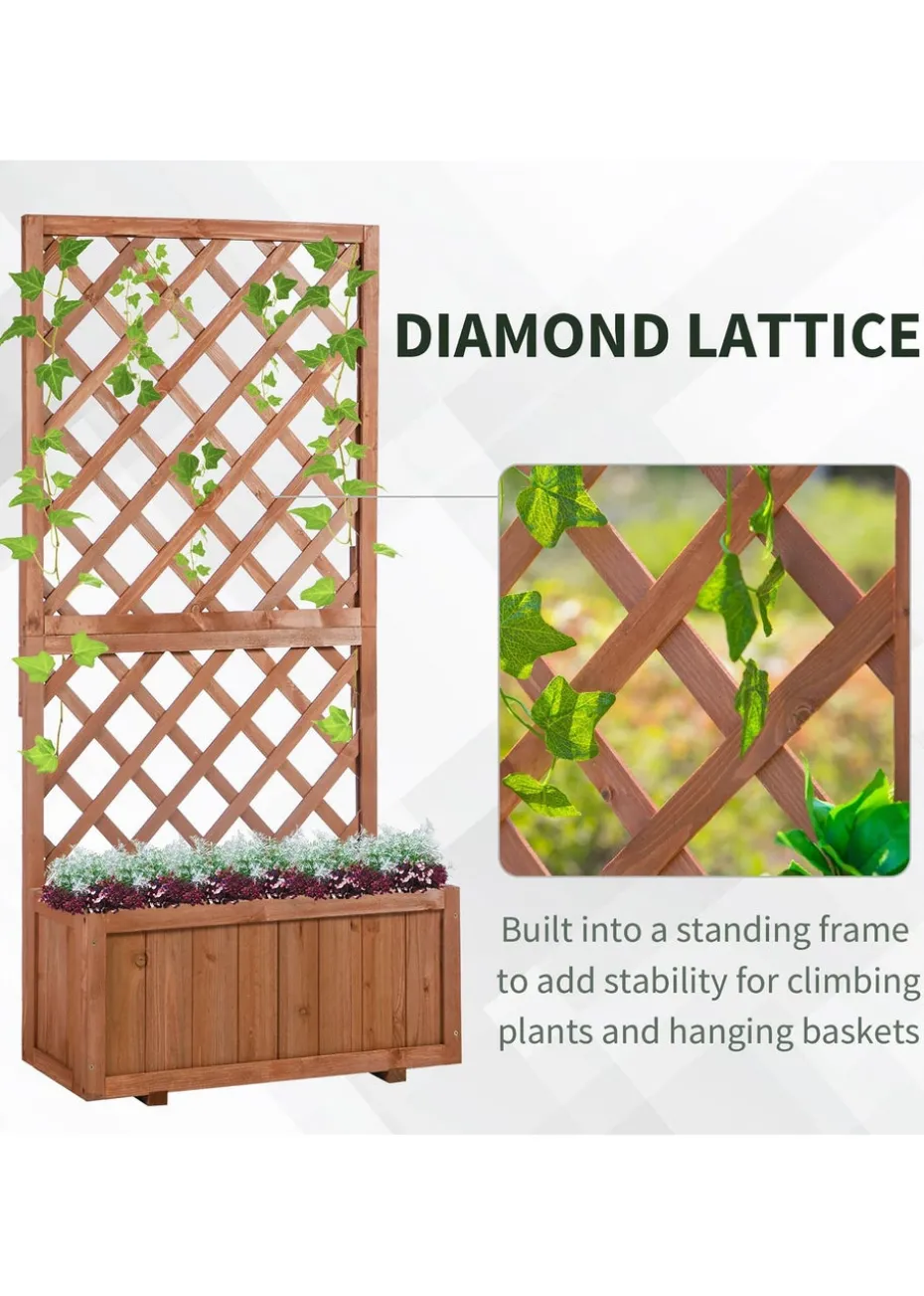 Outsunny 72.5 x 31.5 x 149.5 cm 45L Garden Wooden Pine Trough Planter with Topped Trellis