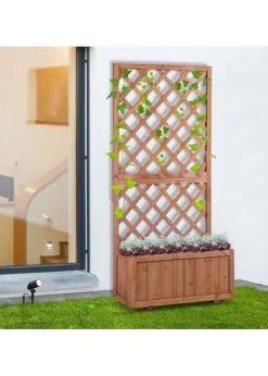 Outsunny 72.5 x 31.5 x 149.5 cm 45L Garden Wooden Pine Trough Planter with Topped Trellis