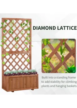 Outsunny 72.5 x 31.5 x 149.5 cm 45L Garden Wooden Pine Trough Planter with Topped Trellis