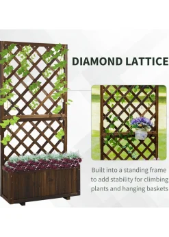 Outsunny 72.5 x 31.5 x 149.5 cm 45L Garden Wooden Pine Trough Planter with Topped Trellis