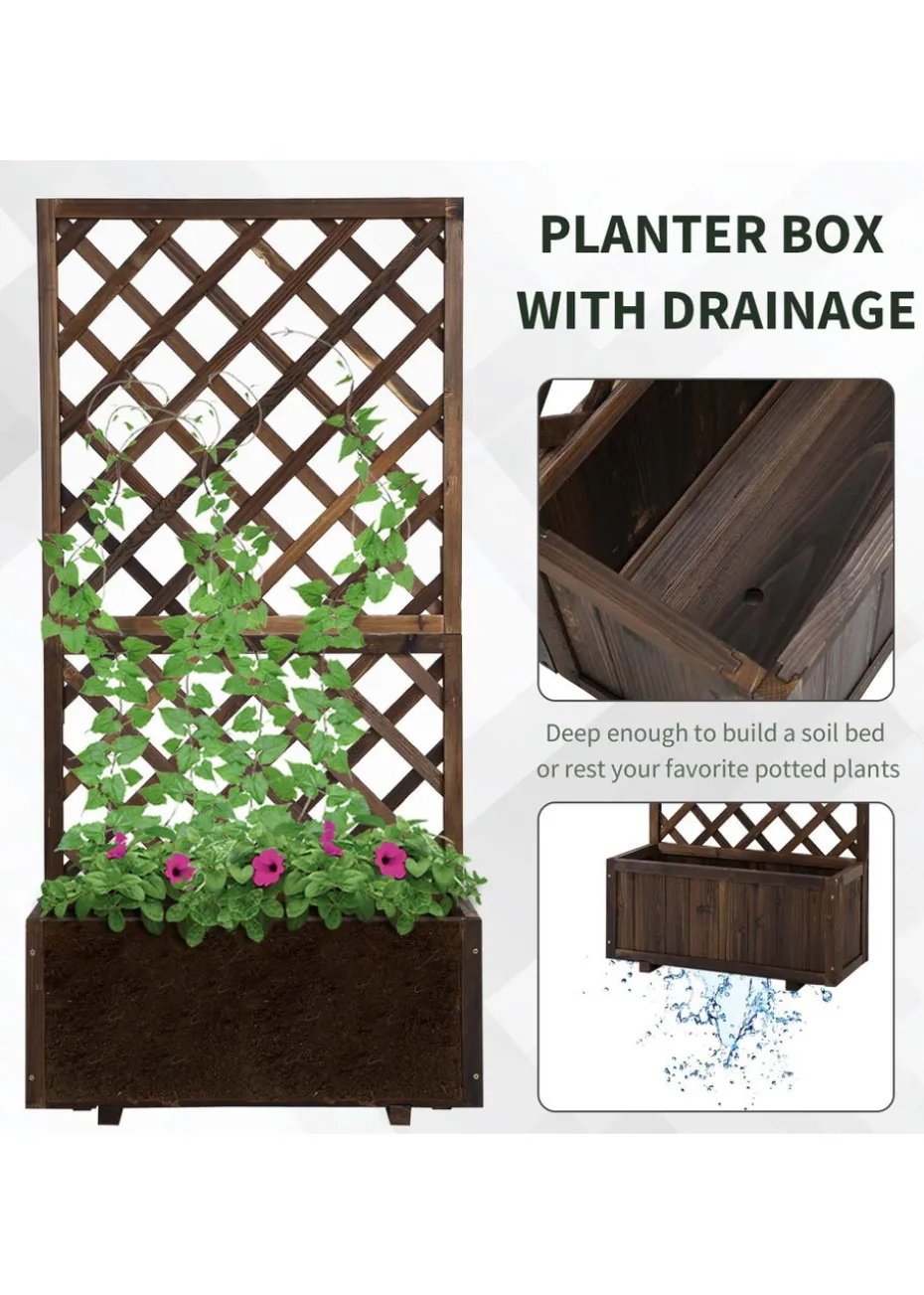 Outsunny 72.5 x 31.5 x 149.5 cm 45L Garden Wooden Pine Trough Planter with Topped Trellis