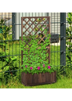 Outsunny 72.5 x 31.5 x 149.5 cm 45L Garden Wooden Pine Trough Planter with Topped Trellis
