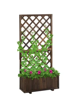 Outsunny 72.5 x 31.5 x 149.5 cm 45L Garden Wooden Pine Trough Planter with Topped Trellis