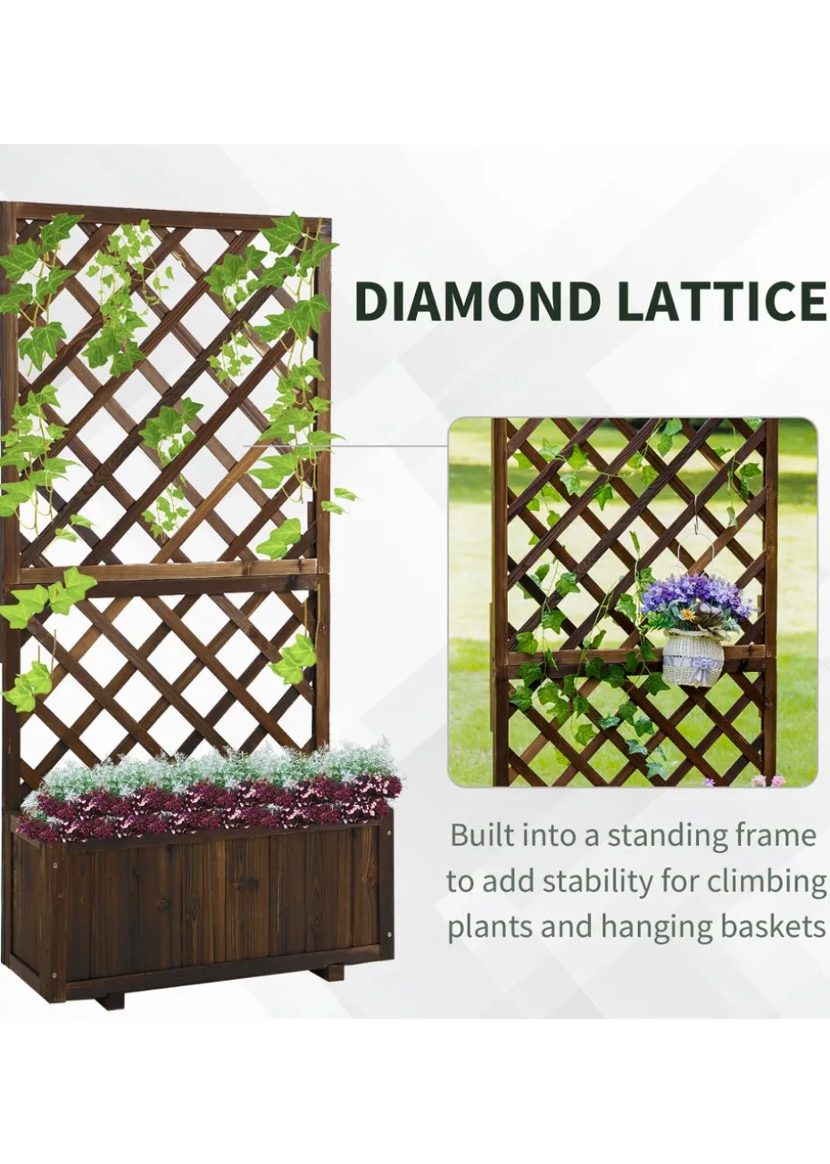 Outsunny 72.5 x 31.5 x 149.5 cm 45L Garden Wooden Pine Trough Planter with Topped Trellis