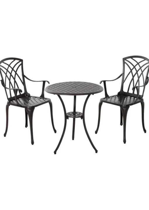 Outsunny Brown Garden Cast Aluminium Bistro Set 3 Pieces