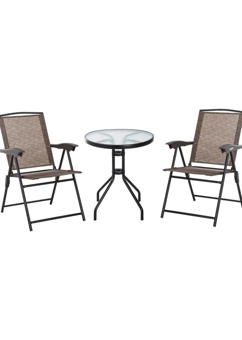 Outsunny Brown Outdoor Bistro Set with 2 Folding Armchairs 3Pcs