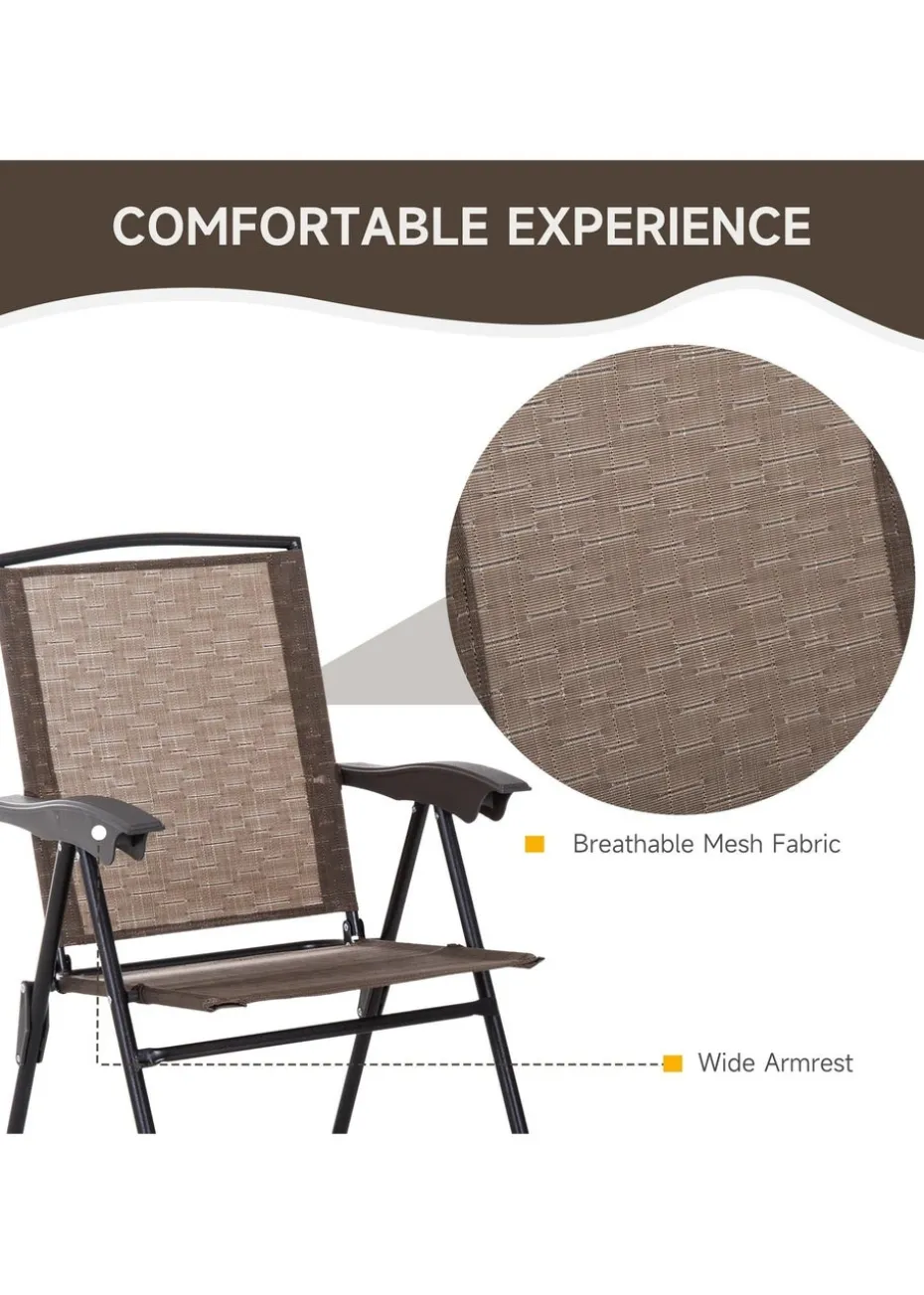 Outsunny Brown Outdoor Bistro Set with 2 Folding Armchairs 3Pcs