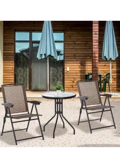 Outsunny Brown Outdoor Bistro Set with 2 Folding Armchairs 3Pcs