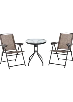 Outsunny Brown Outdoor Bistro Set with 2 Folding Armchairs 3Pcs