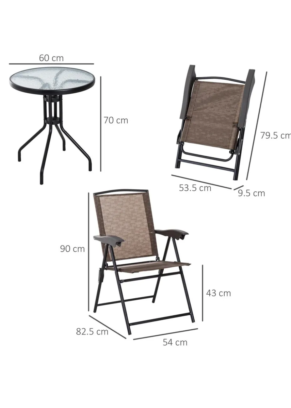 Outsunny Brown Outdoor Bistro Set with 2 Folding Armchairs 3Pcs