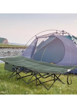 Outsunny Camping Bed w/ Carry Bag, Magazine Bag & Cup Holder, Grey