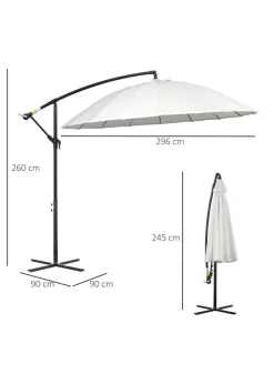 Outsunny Cantilever Shanghai Parasol with Crank Handle Cross Base OffWhite 3(m)