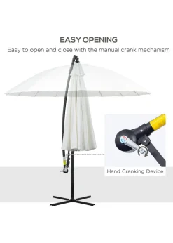 Outsunny Cantilever Shanghai Parasol with Crank Handle Cross Base OffWhite 3(m)