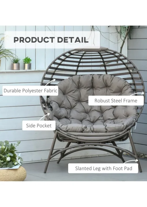 Outsunny Egg Chair with Soft Cushion - Brown