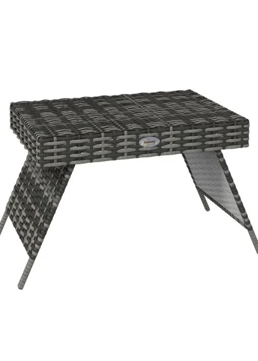 Outsunny Foldable Outdoor Coffee Table Steel Frame Rattan Side Table