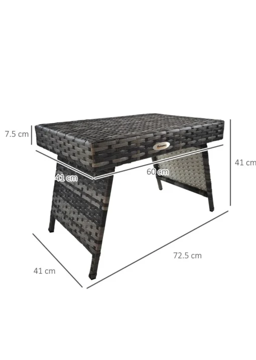 Outsunny Foldable Outdoor Coffee Table Steel Frame Rattan Side Table