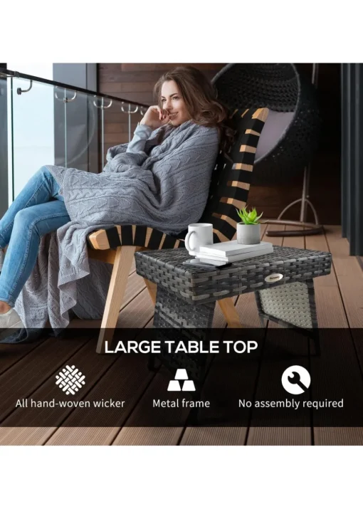 Outsunny Foldable Outdoor Coffee Table Steel Frame Rattan Side Table