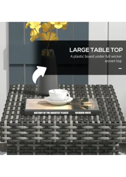 Outsunny Foldable Outdoor Coffee Table Steel Frame Rattan Side Table