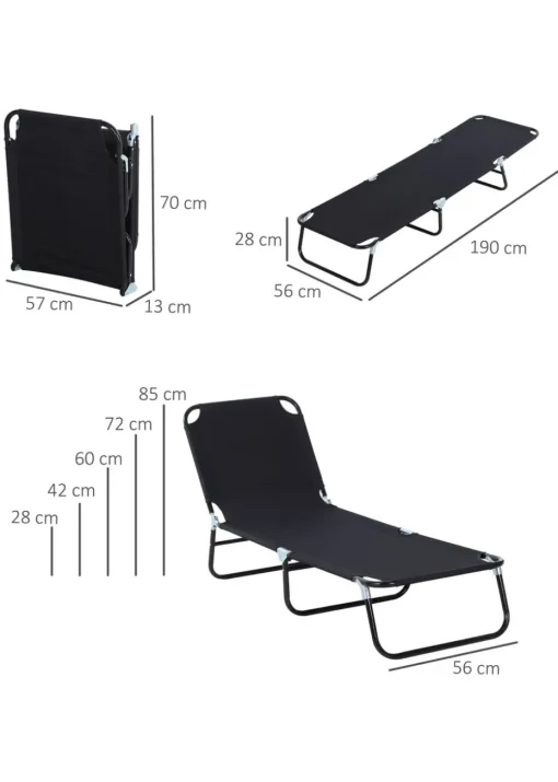 Outsunny Foldable Sun Lounger with 5-Position Adjustable Backrest