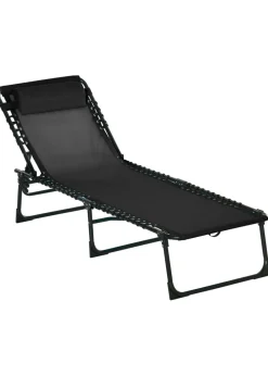 Outsunny Foldable Sun Lounger, Outdoor 4 Level Adjustable Backrest Reclining Chaise Chair