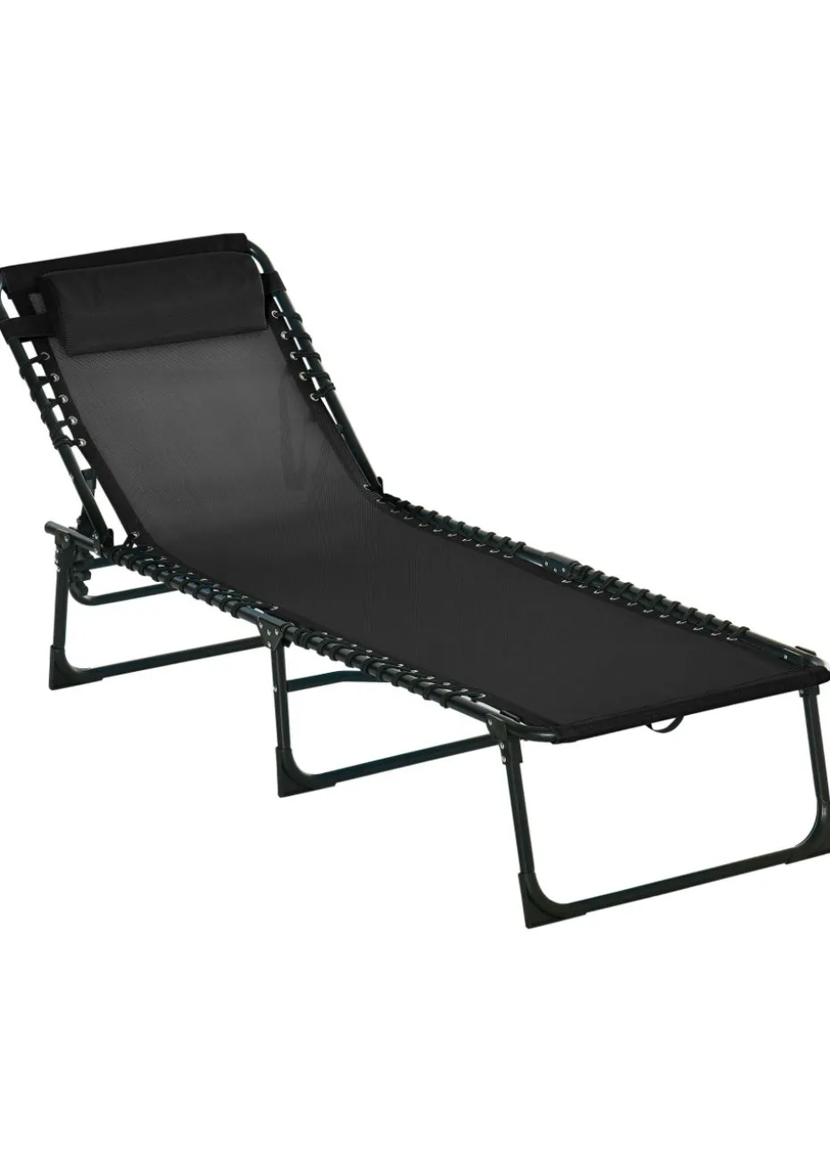 Outsunny Foldable Sun Lounger, Outdoor 4 Level Adjustable Backrest Reclining Chaise Chair
