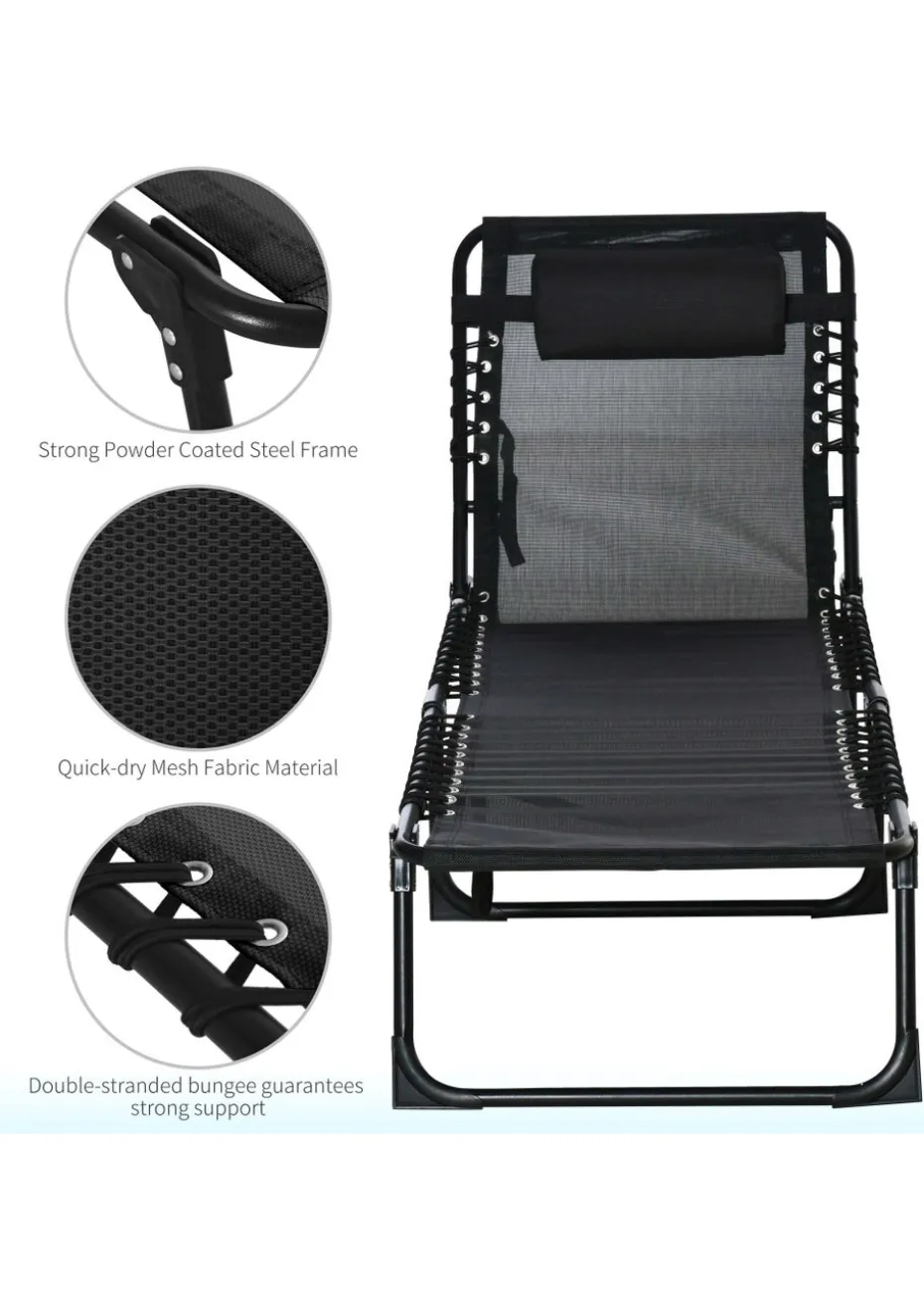 Outsunny Foldable Sun Lounger, Outdoor 4 Level Adjustable Backrest Reclining Chaise Chair
