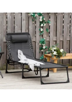 Outsunny Foldable Sun Lounger, Outdoor 4 Level Adjustable Backrest Reclining Chaise Chair