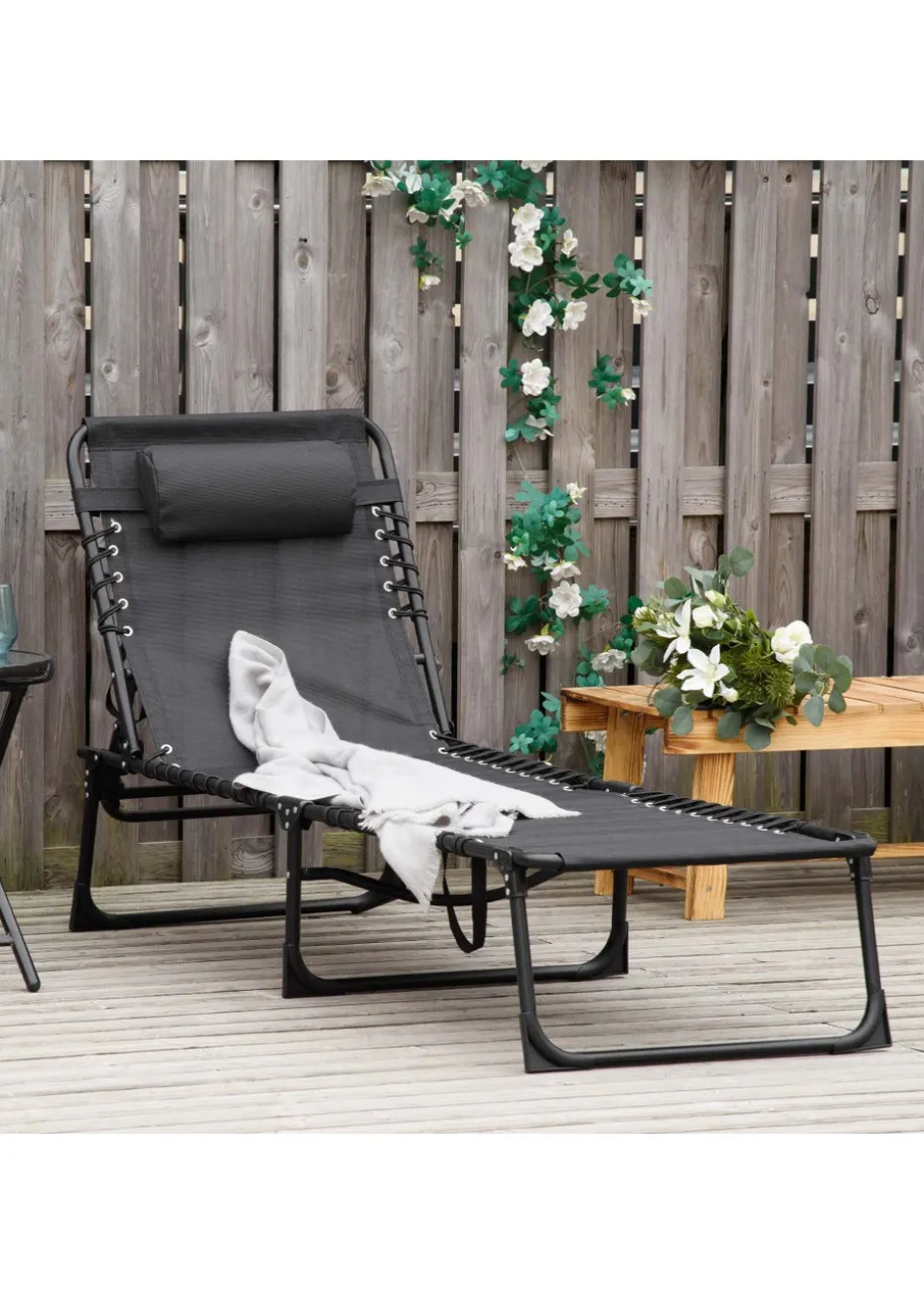 Outsunny Foldable Sun Lounger, Outdoor 4 Level Adjustable Backrest Reclining Chaise Chair