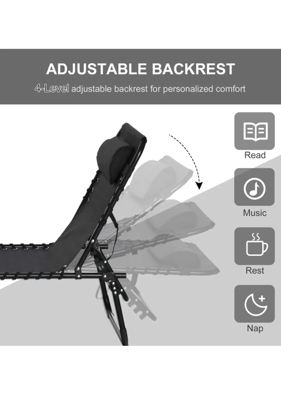 Outsunny Foldable Sun Lounger, Outdoor 4 Level Adjustable Backrest Reclining Chaise Chair
