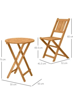 Outsunny Folding Patio Bistro 3 Dining Table with 2 Foldable Chairs Set