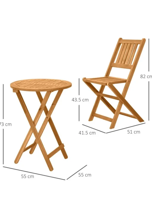 Outsunny Folding Patio Bistro 3 Dining Table with 2 Foldable Chairs Set