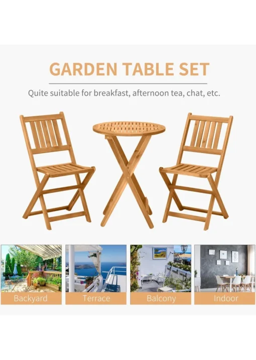 Outsunny Folding Patio Bistro 3 Dining Table with 2 Foldable Chairs Set